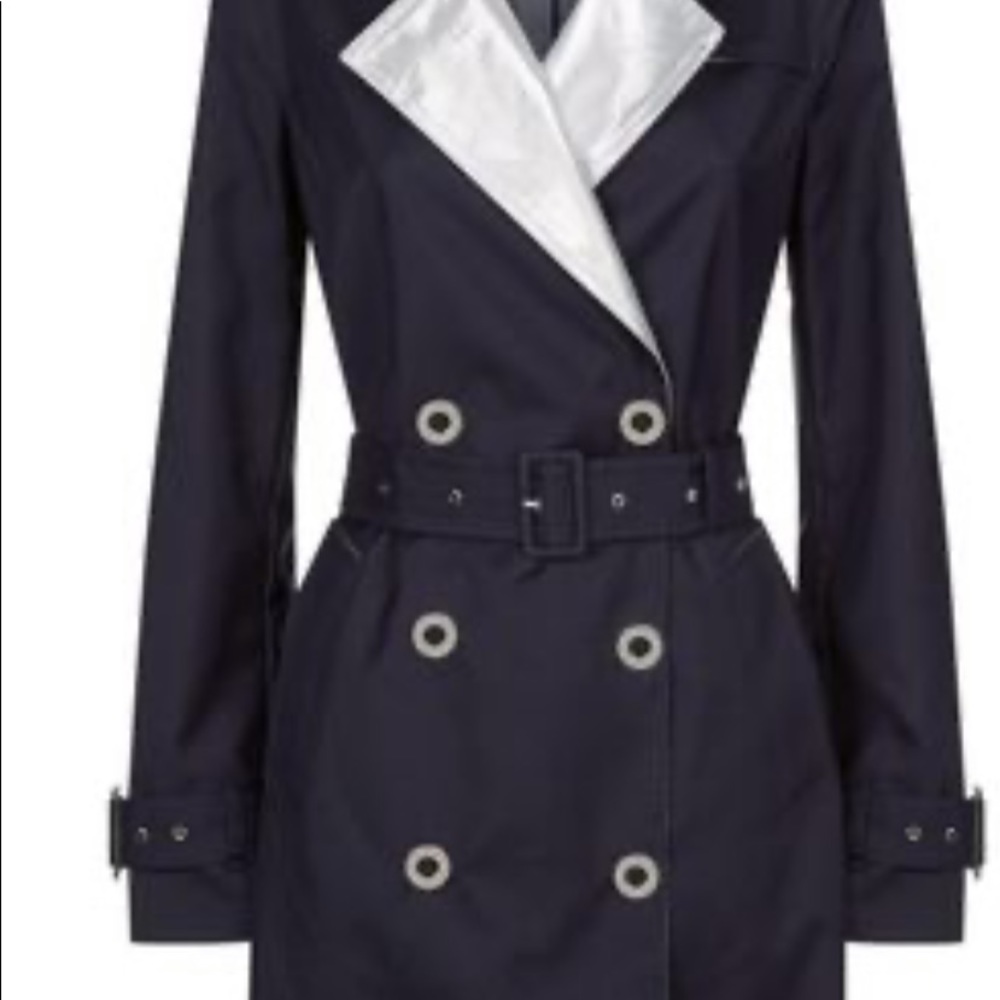 Elie Tahari “Natania” Metallic Trim Trenchcoat